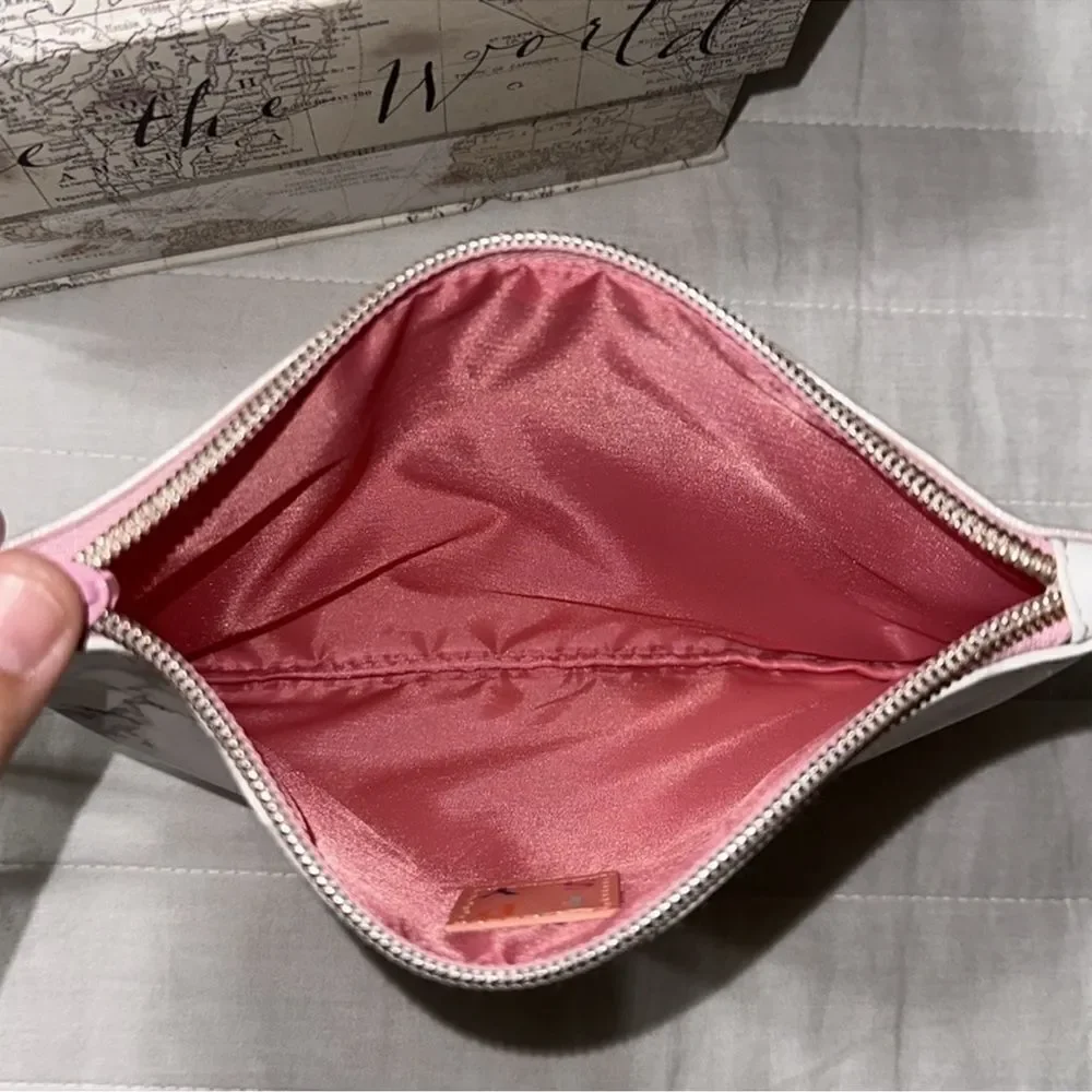 IPSY Pink Rose Gold Metallic White Gray Marble Faux Leather Makeup Cosmetic Bag